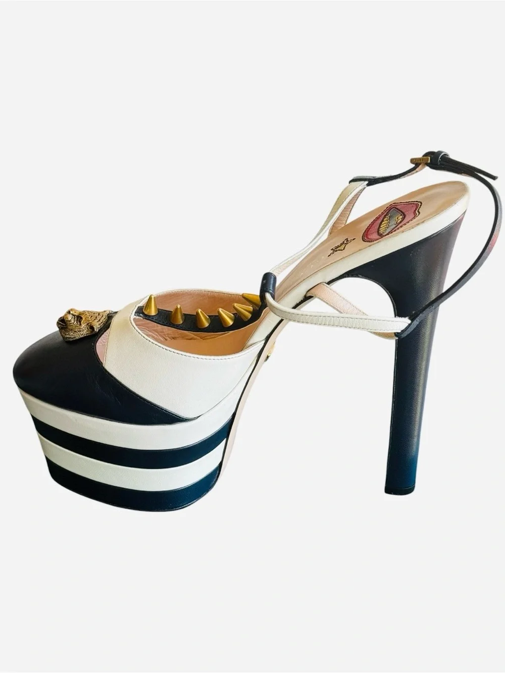 Gucci Spiked Angel Platform Pumps In Navy & Ivory From Spring 2016 EU40.5/US10.5 - Picture 4 of 15